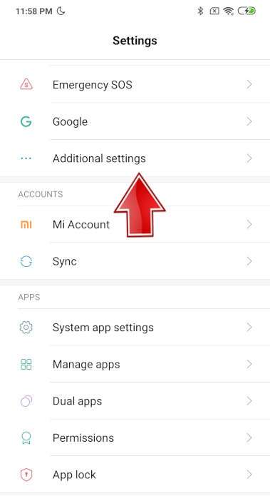 Settings Menu XIAOMI Redmi 4 (China)
