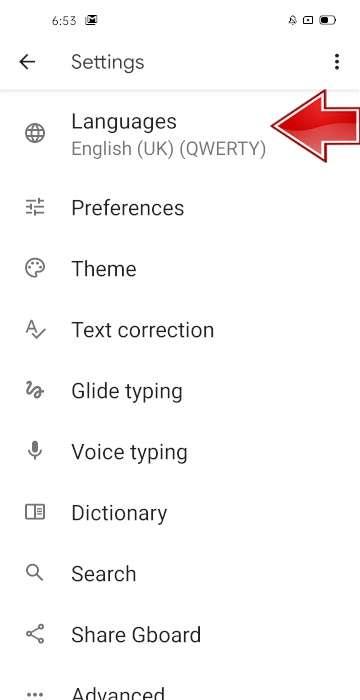 Language Keyboard OPPO A5 (2020)