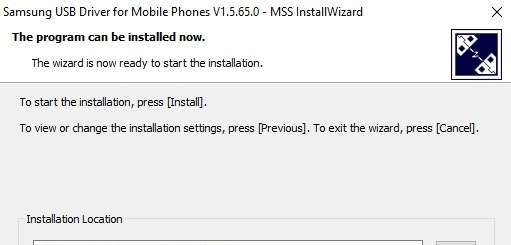 Samsung drivers installer opened, press install button