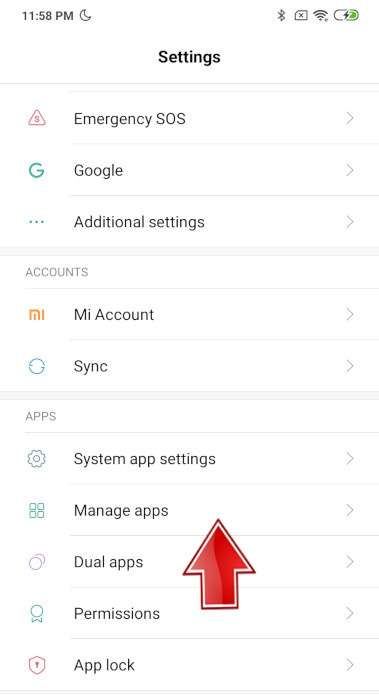 Settings menu XIAOMI Redmi 5 Plus (Redmi Note 5)