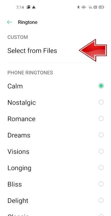 Select from files ringtone OPPO A3s