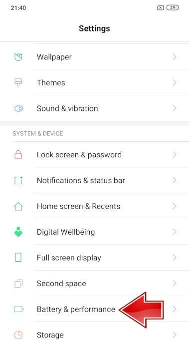settings menu XIAOMI Mi 9
