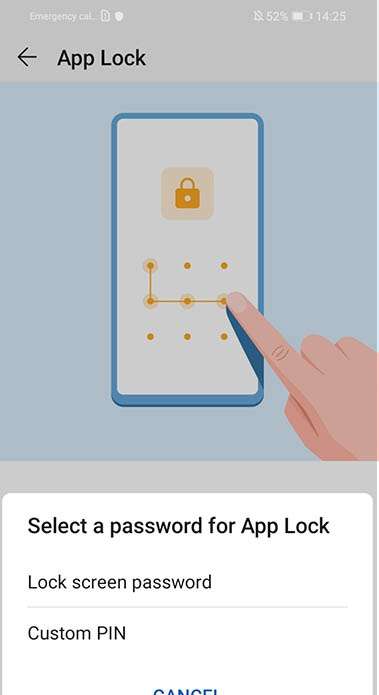 HUAWEI Y6 (2019) Set password for app