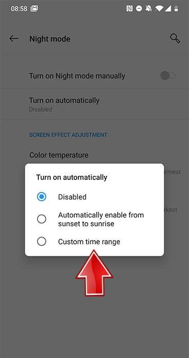 OnePlus 10T Automatically Night Mode